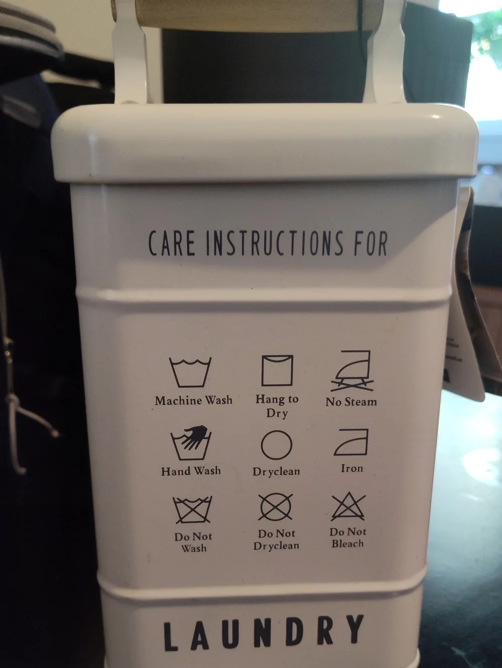 Better Homes And Gardens White Laundry Canister with Care Icon Print